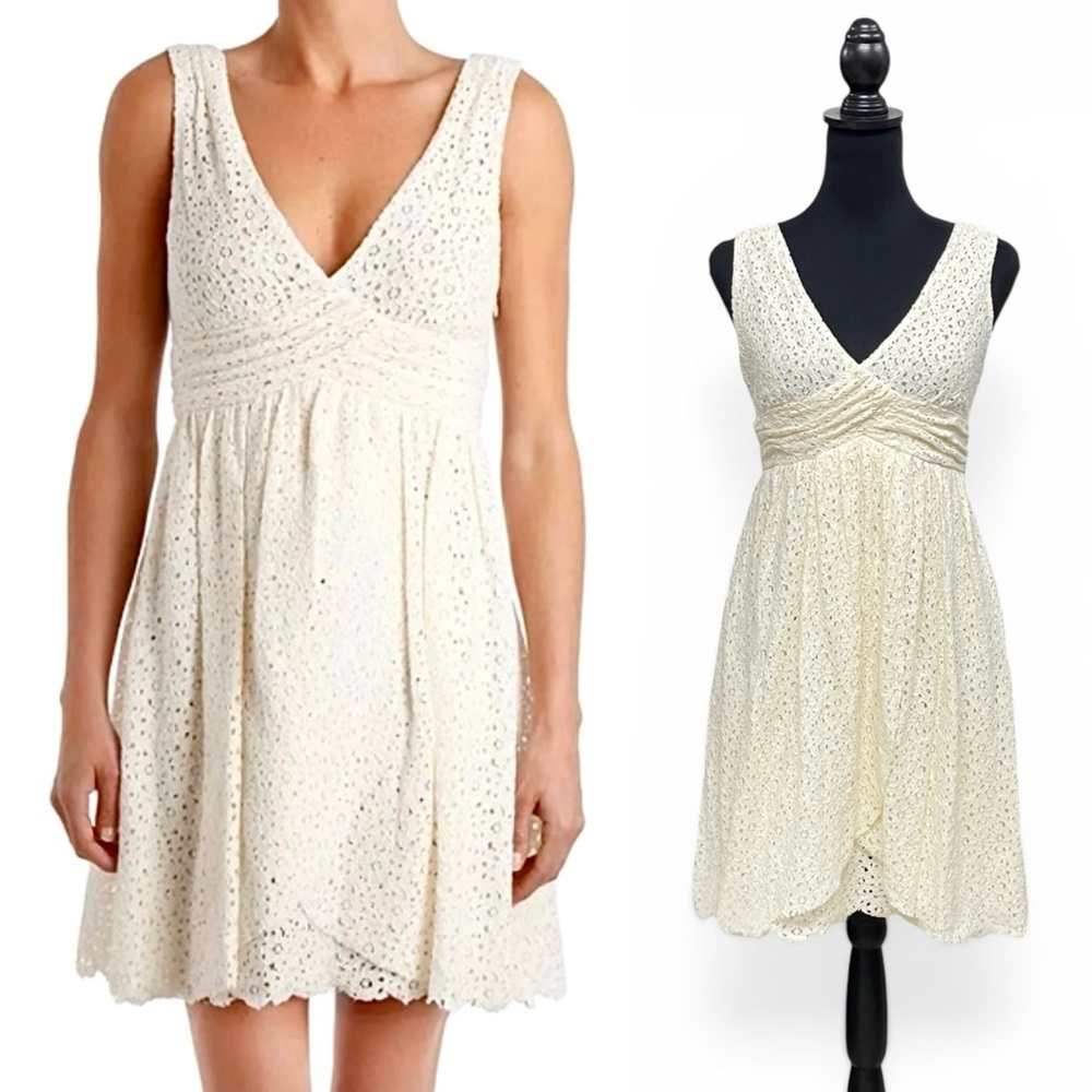 Zadig & Voltaire Rena Dress Ivory Cream White Lace V Neck Sleeveless Mini Size M